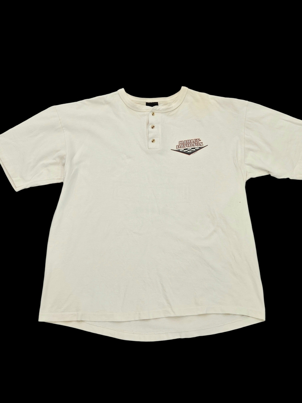 VINTAGE Harley-Davidson San Francisco Wharf Cream Henley Short Sleeve Shirt 2X
